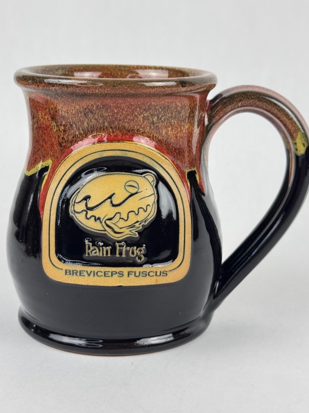 Deneen Pottery Drip Glaze Hand Thrown Coffee Mug Rain Frog Brown Black 2023